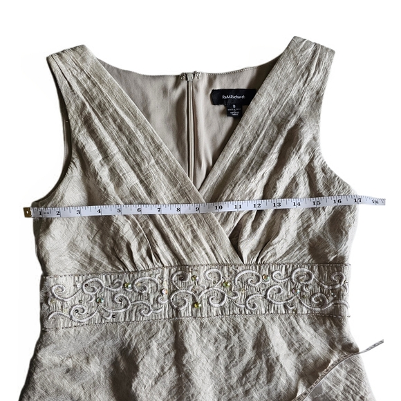 R&M Richards Iridescent Silver Jeweled Beaded Layered V Neck Cocktail Midi Dress - Picture 14 of 16